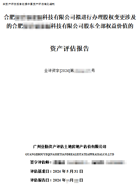 合肥******科技有限公司拟进行办理股权变更涉及的合肥******科技有限公司股东全部权益价值的资产评估报告